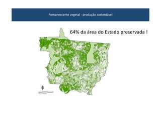 Remanescente vegetal ‐ produção sustentável 




              64% da área do Estado preservada ! 
 