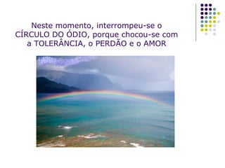 Neste momento, interrompeu-se o CÍRCULO DO ÓDIO, porque chocou-se com a TOLERÂNCIA, o PERDÃO e o AMOR 