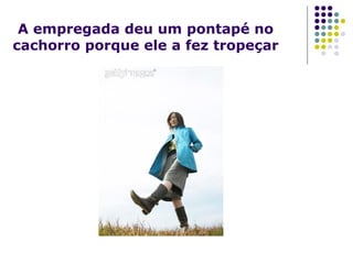 A empregada deu um pontapé no cachorro porque ele a fez tropeçar 
