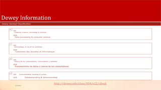 Dewey Information
5/9/2013
http://dewey.info/class/004/e22/about
 