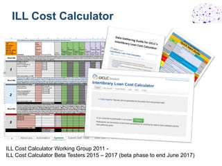 ILL Cost Calculator
ILL Cost Calculator Working Group 2011 -
ILL Cost Calculator Beta Testers 2015 – 2017 (beta phase to end June 2017)
 