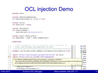 4-Nov-2015 At last an OCL Debugger 11Made available under EPL 1.0
OCL injection Demo
 