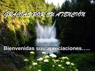 GRACIAS POR SU ATENCIÓN
GRACIAS POR SU ATENCIÓN

Bienvenidas sus apreciaciones…..

 