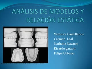 Verónica Castellanos
                                                                                Carmen Leal
                                                                                Nathalia Navarro
                                                                                Ricardo garzon
                                                                                Felipe Urbano

Modelos de estudio en ortodoncia tomadas de ortodoncia principios y técnicas.
 