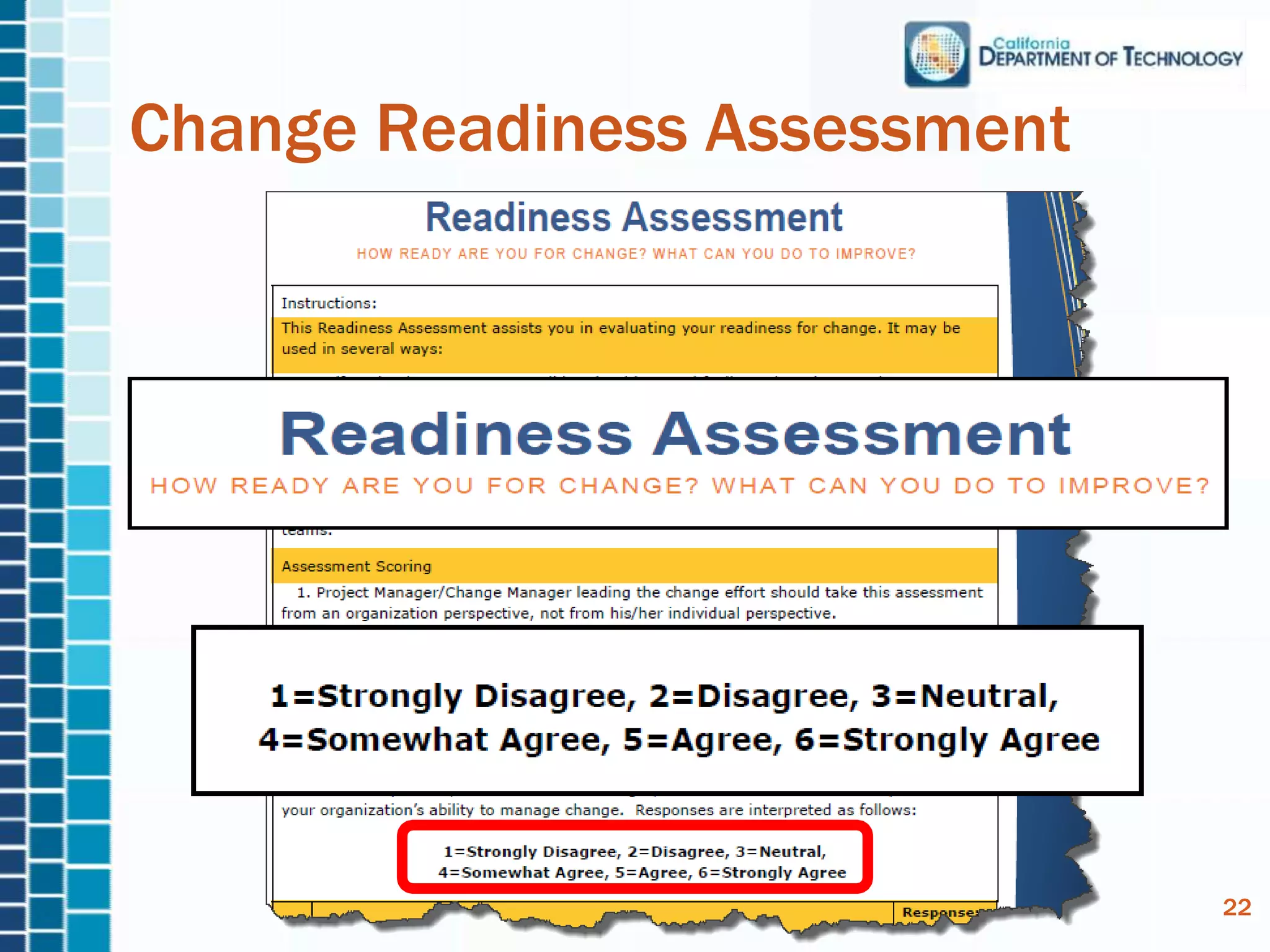 Change Readiness Assessment
22
 