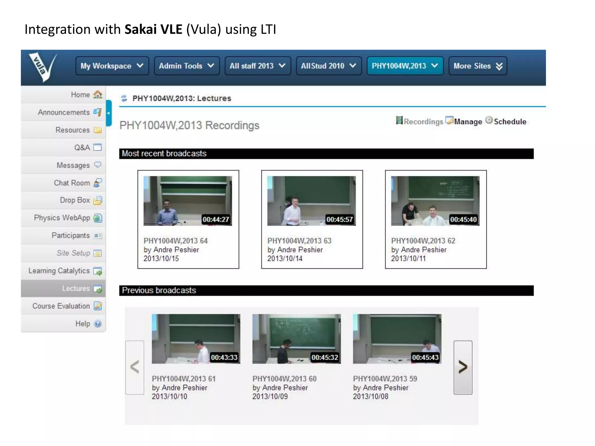 Integration with Sakai VLE (Vula) using LTI
 