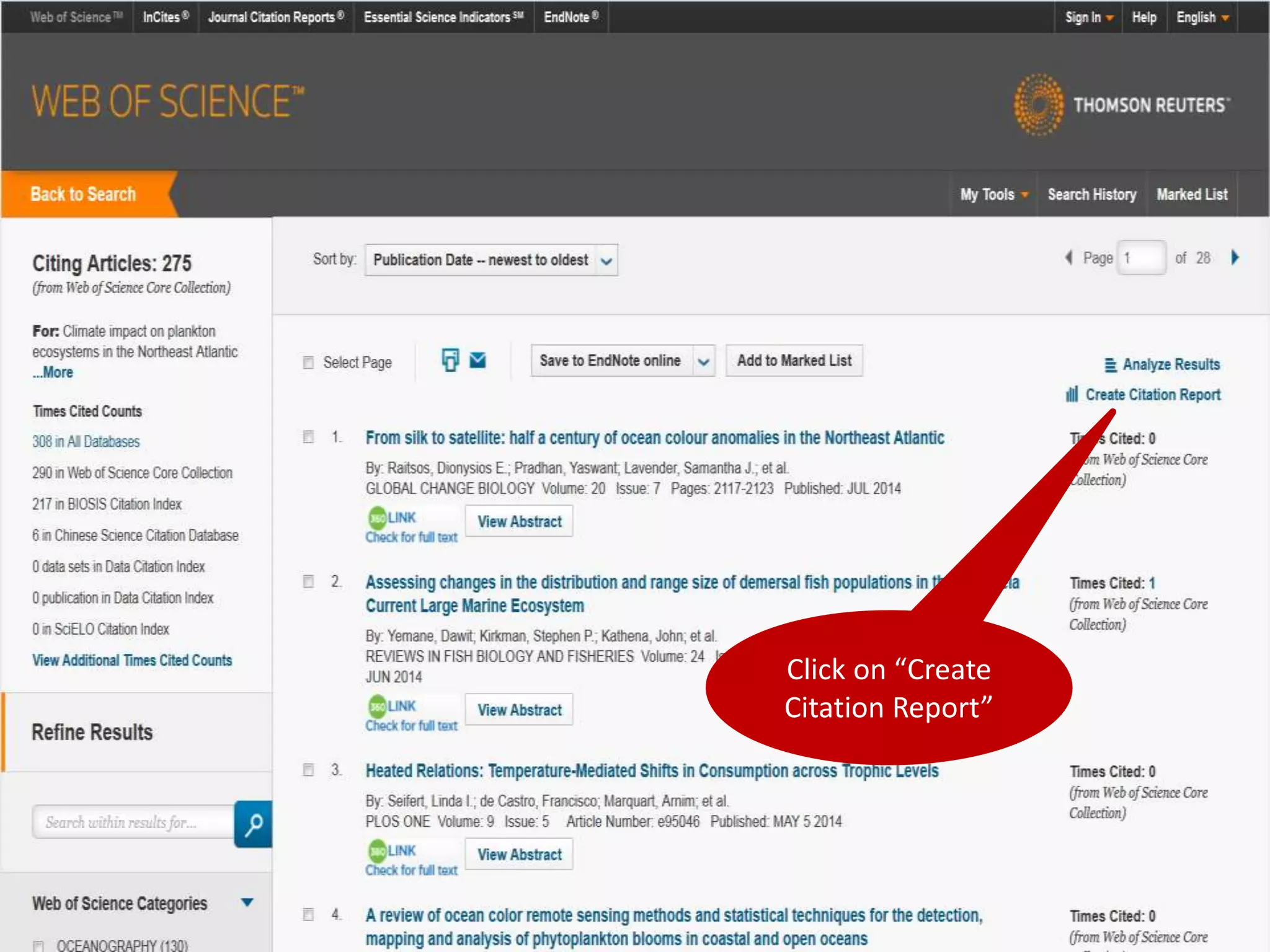 Click on “Create 
Citation Report” 
 