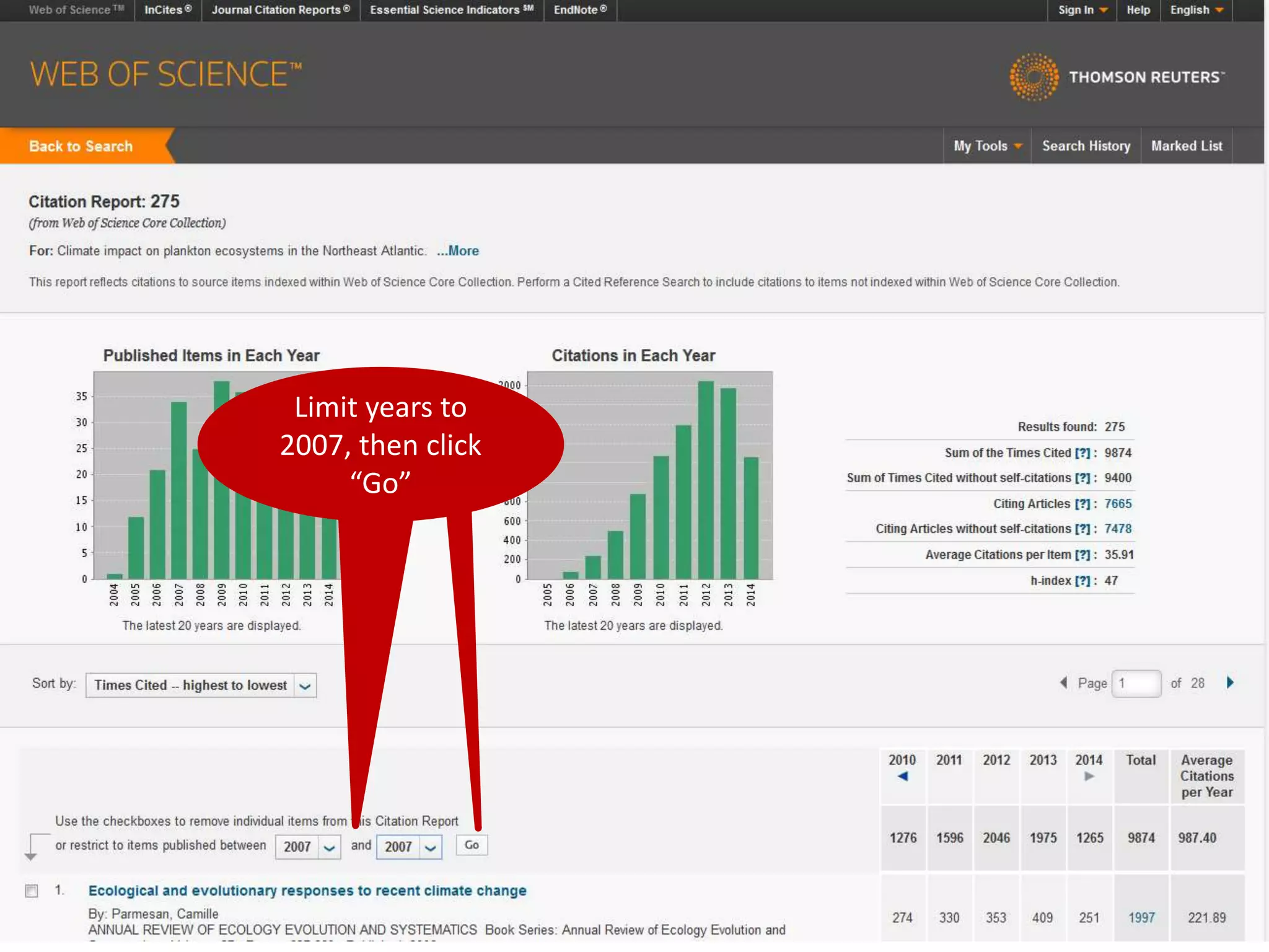 Limit years to 
2007, then click 
“Go” 
 