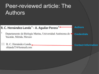 Peer-reviewed article: The
Authors
Authors
Credentials
Contact Information
 