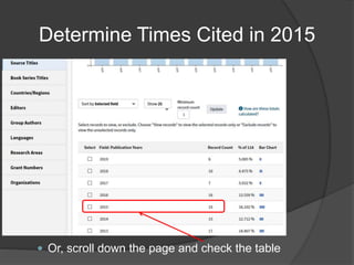 Determine Times Cited in 2015
 Or, scroll down the page and check the table
 