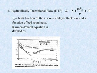 3. Hydraulically Transitional Flow (HTF) 70
5 *
* 


S
k
u
R
zo is both fraction of the viscous sublayer thickness and a
function of bed roughness.
Karmen-Prandtl equation is
defined as:
 