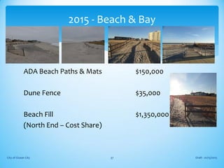 ADA Beach Paths & Mats $150,000
Dune Fence $35,000
Beach Fill $1,350,000
(North End – Cost Share)
Draft - 01/15/2015City of Ocean City 37
2015 - Beach & Bay
 