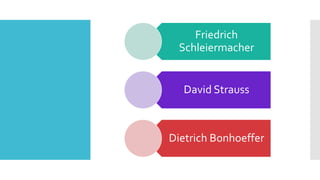 Friedrich
Schleiermacher
David Strauss
Dietrich Bonhoeffer
 