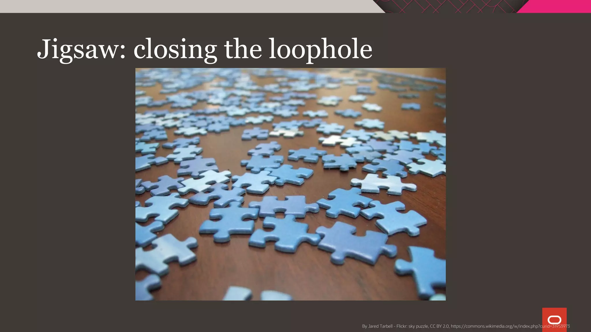 Jigsaw: closing the loophole
By Jared Tarbell - Flickr: sky puzzle, CC BY 2.0, https://commons.wikimedia.org/w/index.php?curid=31953973
 