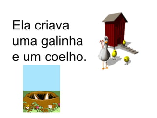 Ela criava
uma galinha
e um coelho.
 
