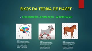 EIXOS DA TEORIA DE PIAGET
 EQUILIBRAÇÃO- ASSIMILAÇÃO - ACOMODAÇÃO
Fonte:
https://br.freepik.com/fotos-
premium/cerebro-de-conceito-
de-cerebro-logico-feito-de-
pecas-de-quebra-cabeca-
omplex-em-uma-cabeca-
humana_23801707.htm
Fonte:
https://br.freepik.com/fotos-
premium/cerebro-de-conceito-
de-cerebro-logico-feito-de-
pecas-de-quebra-cabeca-
omplex-em-uma-cabeca-
humana_23801707.htm
Fonte:
https://br.freepik.com/fotos-
premium/cerebro-de-conceito-
de-cerebro-logico-feito-de-
pecas-de-quebra-cabeca-
omplex-em-uma-cabeca-
humana_23801707.htm
 