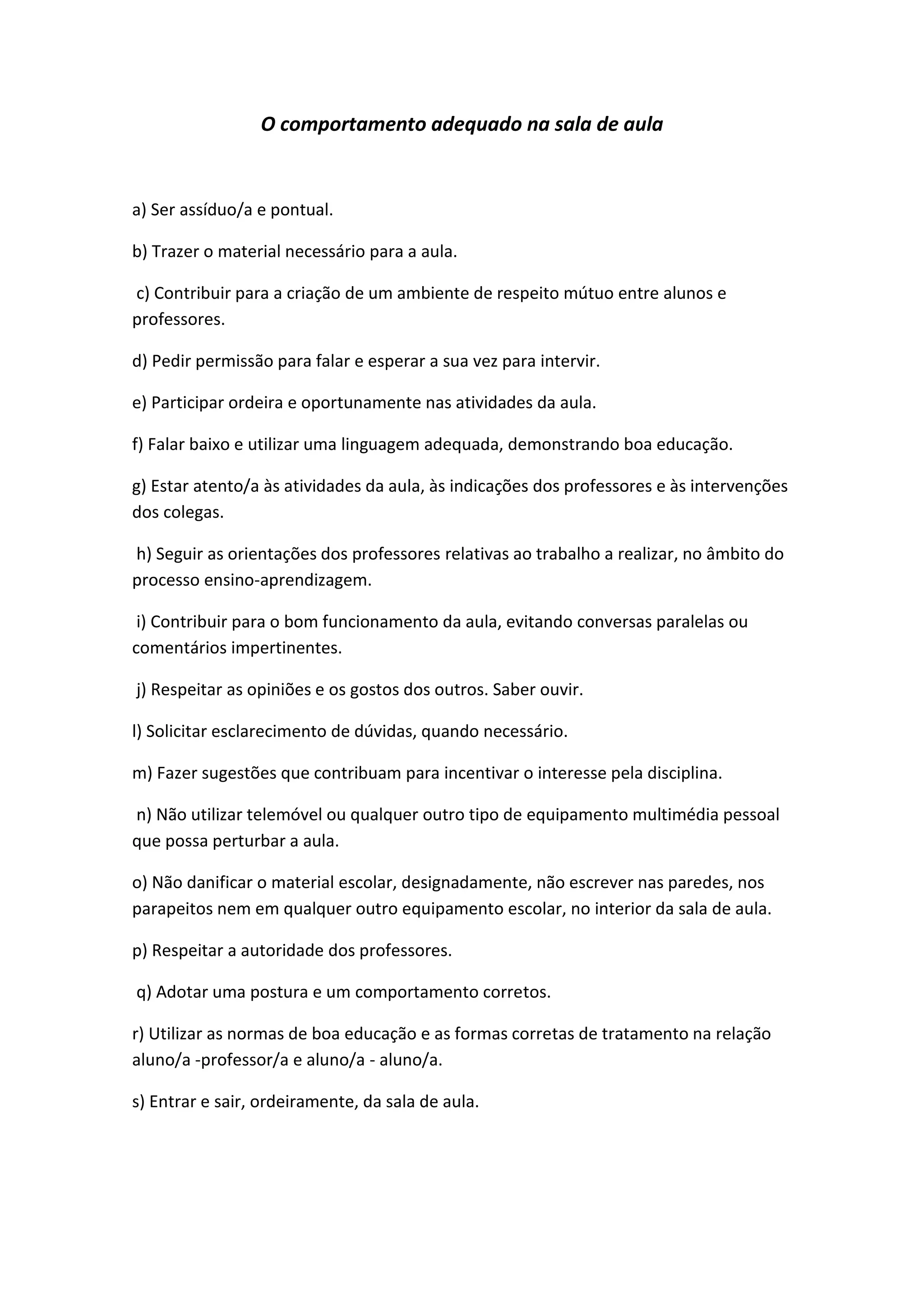 O comportamento adequado na sala de aula | PDF