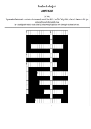 ATIVIDADE - CONCEITO DE CULTURA COM JOGO DA CRUZADINHA