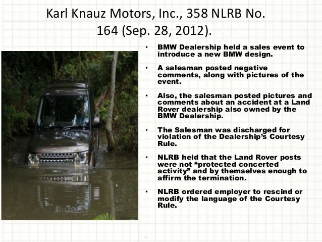 Knauz Land Rover >> O'Connor & Schmidt (2013) Facebook fired: How do i avoid being fired Knauz Land Rover >> O'Connor & Schmidt (2013) Facebook fired: How do i avoid being fired