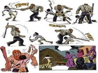 A transformação de Jerônimo : portu- guês forte, trabalhador e honesto,trans- formou-se num homem que perdeu o gosto pelo trabalho(preceitos naturalis- tas de que o meio determina o homem). Jerônimo briga com Firmo (namorado de Rita Baiana) é esfaqueado e vai para o hospital. Quando sai, chama uns amigos e vai para o Cortiço Cabeça de Gato e  mata o Firmo a pauladas. 