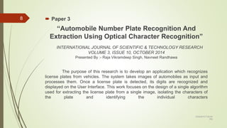 MATLAB Based Vehicle Number Plate Identification System using OCR | PPTX
