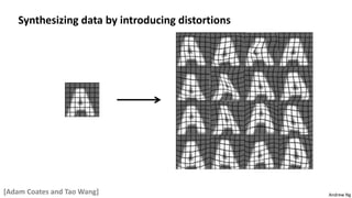 Andrew Ng
Synthesizing data by introducing distortions
[Adam Coates and Tao Wang]
 