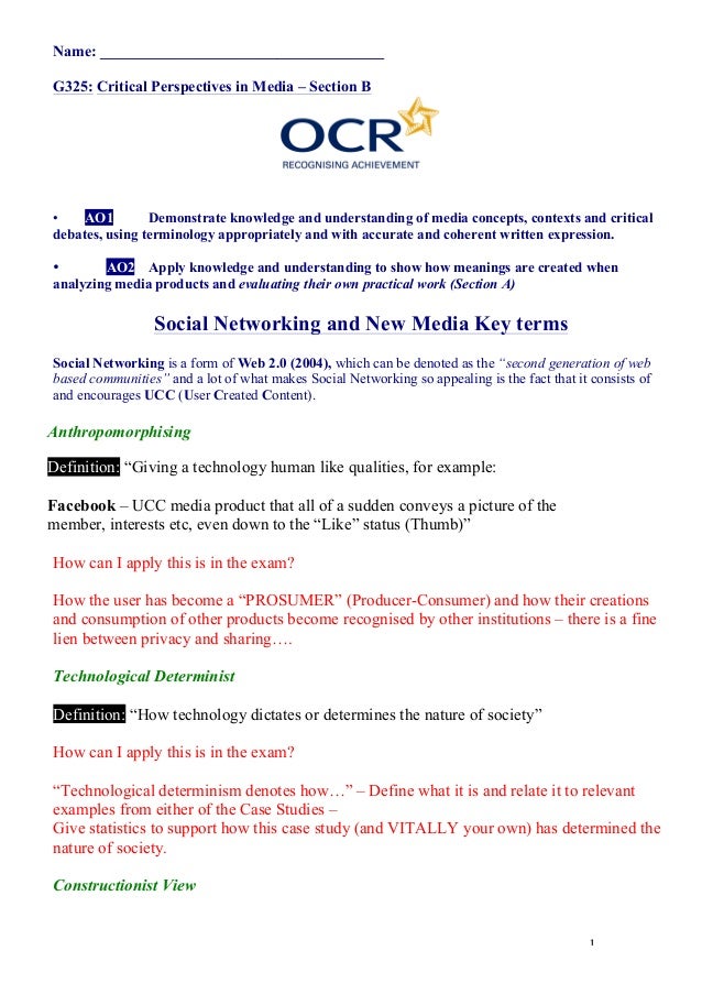 OCR New Media Theory and Key Terminology