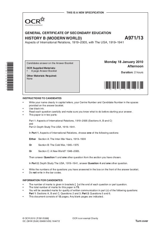 Ocr modern world history coursework