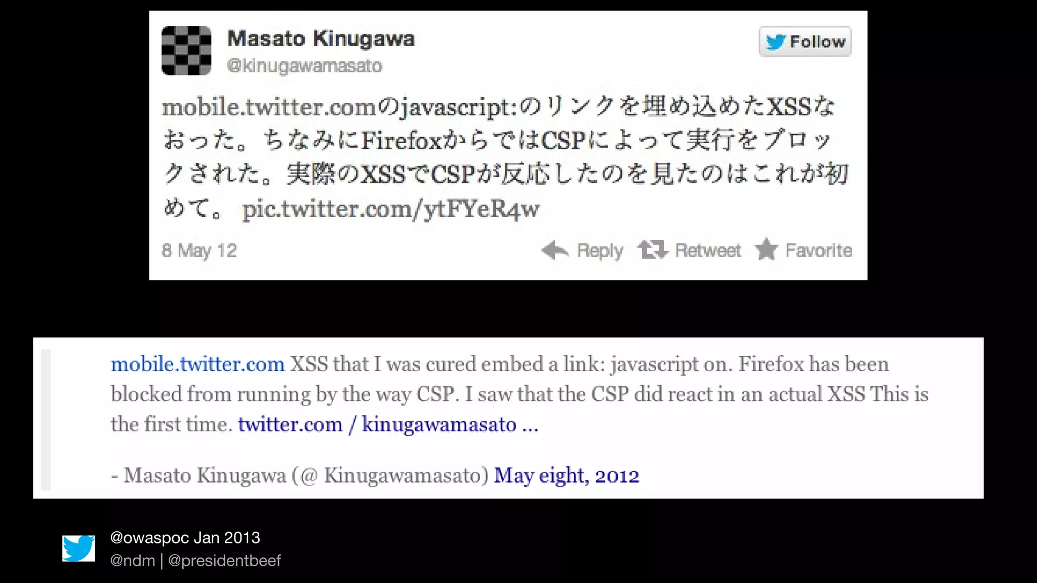 @owaspoc Jan 2013
@ndm | @presidentbeef
 