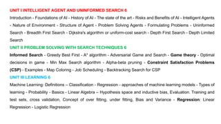 OCS351 AI UNIT 1 INTELLIGENT AGENT AND UNINFORMED SEARCH | PPTX