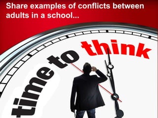 Share examples of conflicts between
adults in a school...
 