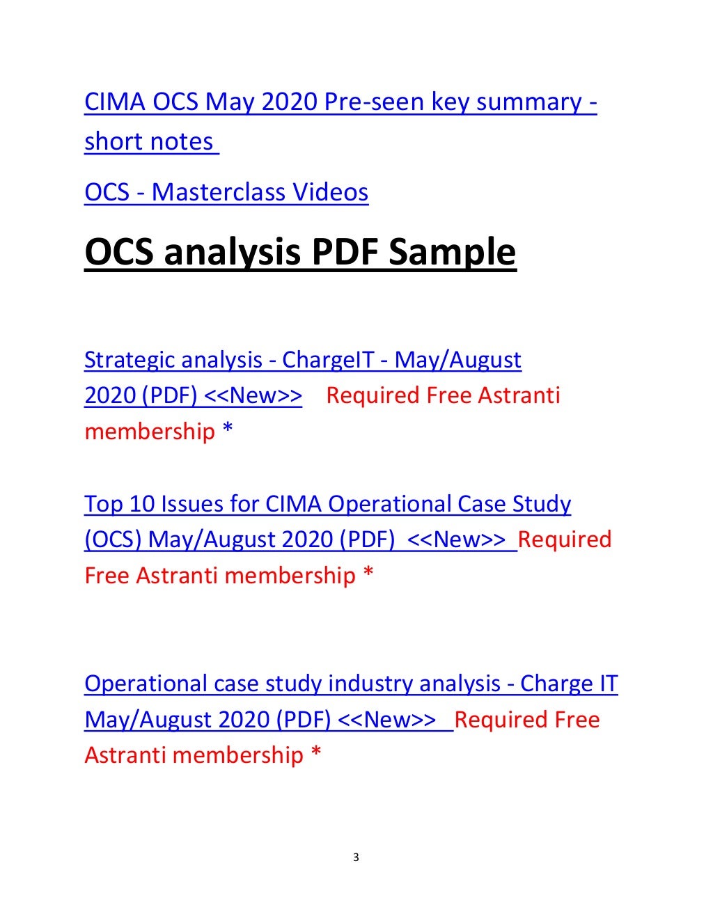 CIMA OCS (Operational Case study ) August 2020 Resources