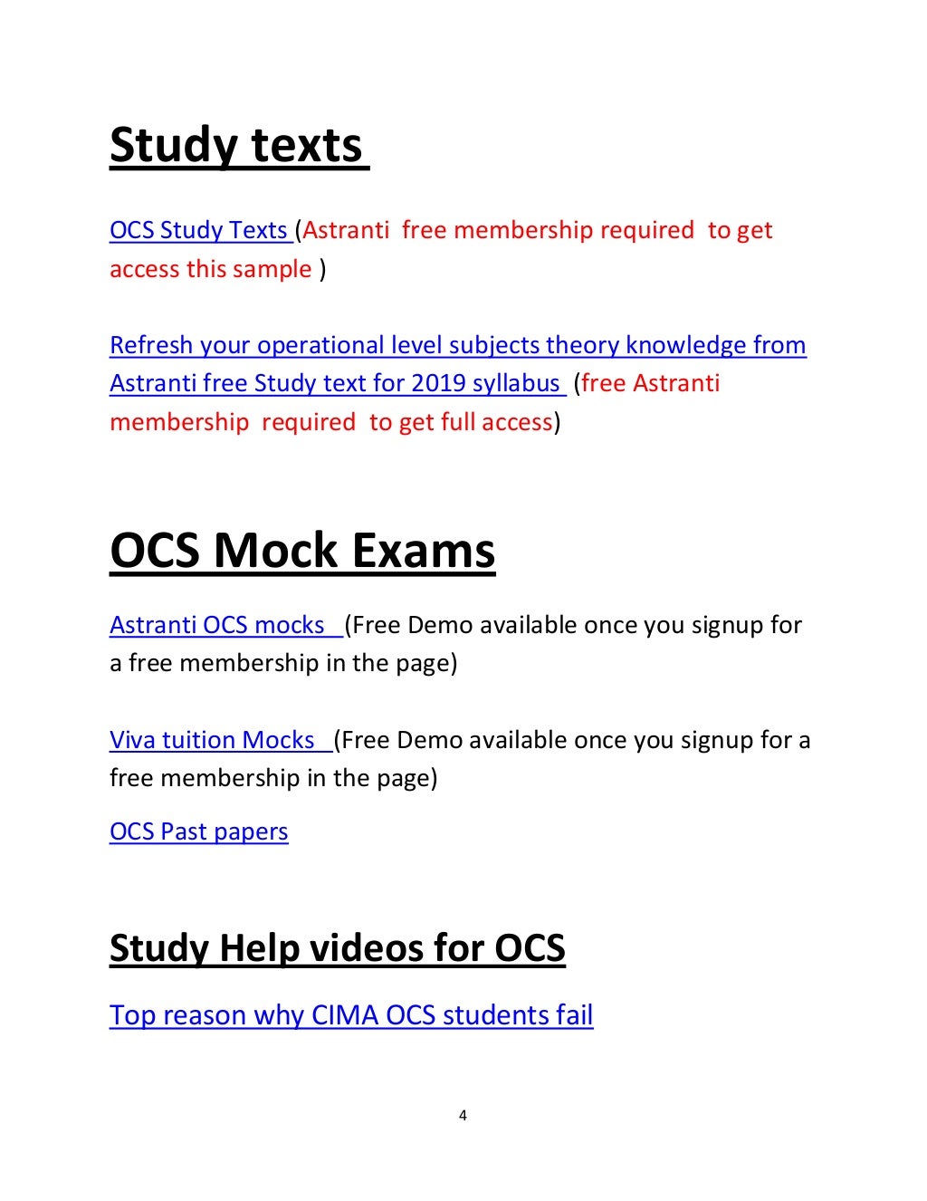 CIMA OCS (Operational Case study ) August 2020 Resources