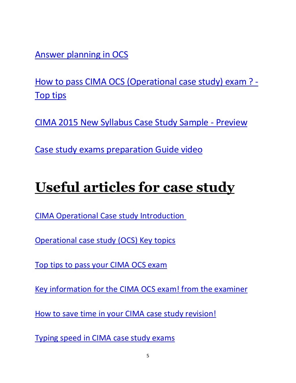 CIMA OCS (Operational Case study ) August 2020 Resources