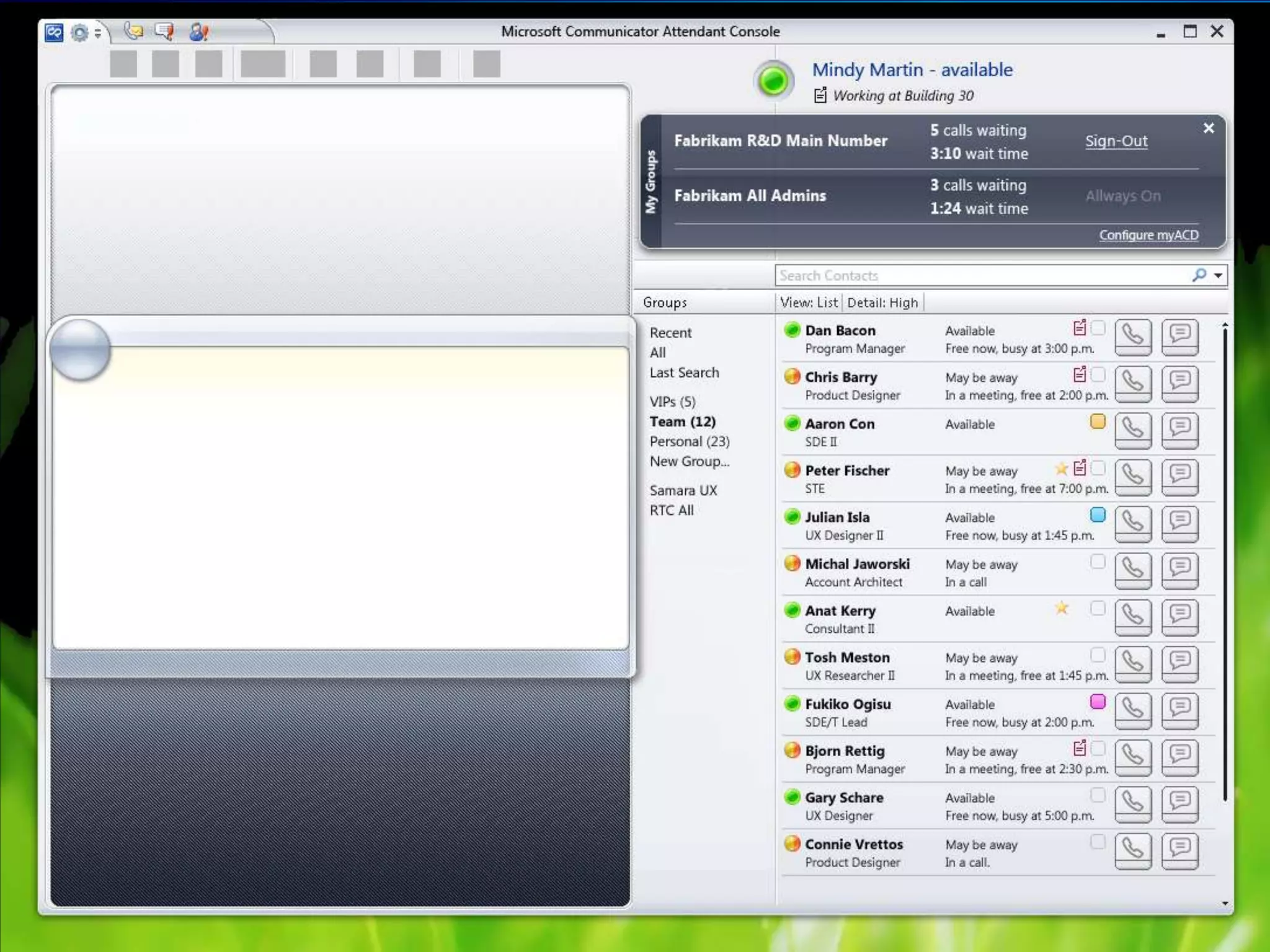 Consolaavanza de gestión de llamadasRecepcionistas y asistentespuedengestionarlasllamadasentrantes y distribuirlas en base a la información de presenciaMicrosoft Confidential - NDA Only