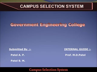 Submitted By :- INTERNAL GUIDE :-
Patel A. P. Prof. M.D.Patel
Patel B. M.
 