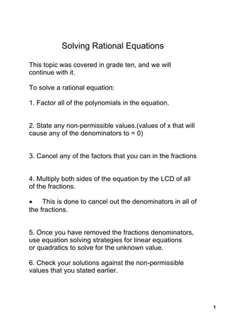 Oct. 29 Solving Rational Equations | PDF