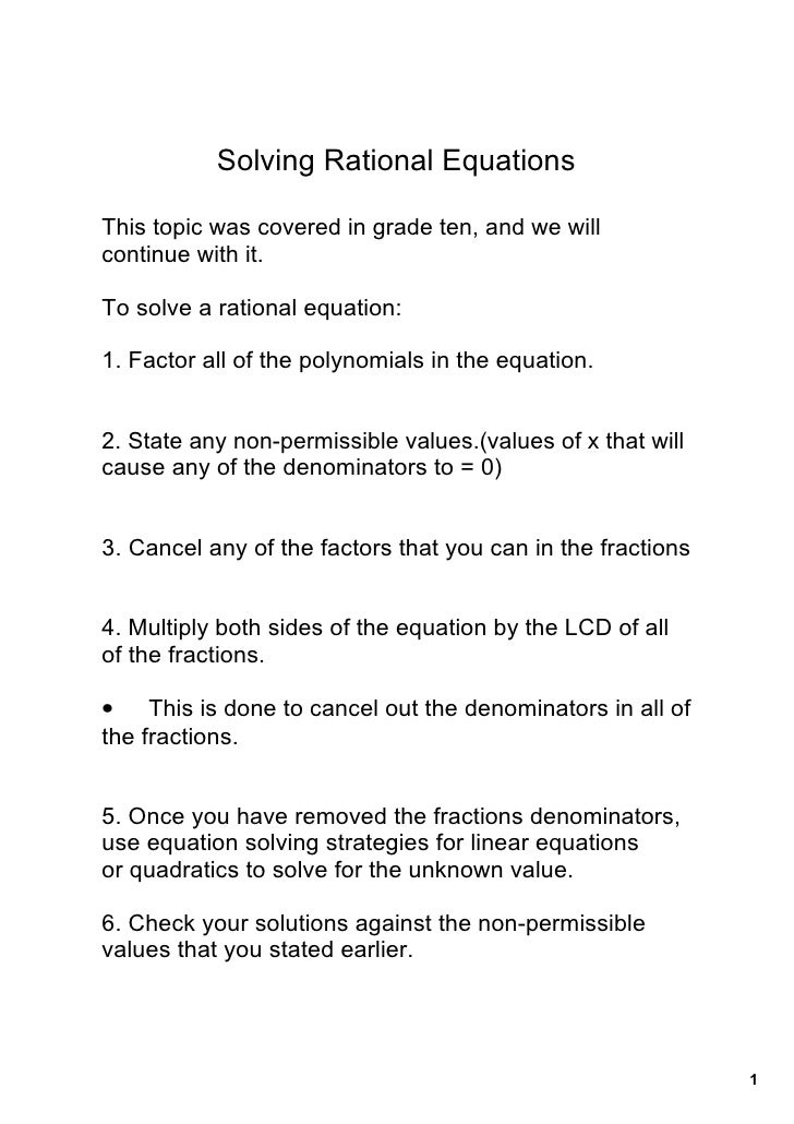 Oct. 29 Solving Rational Equations