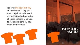 Today is Orange Shirt Day.
Thank you for taking this
small step forward toward
reconciliation by honouring
all those children who went
to residential school. You
make a difference!
 
