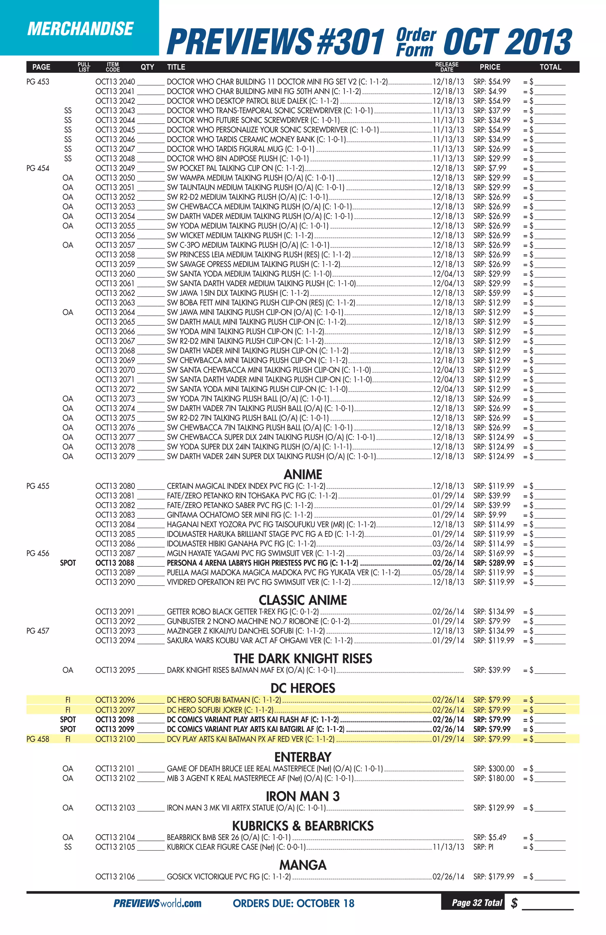 Devil Comics Entertainment October 2013 Customer Order Forms | PDF