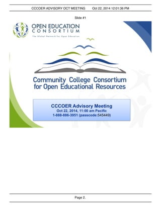 CCCOER ADVISORY OCT MEETING Oct 22, 2014 12:01:36 PM 
Slide #1 
Page 2. 
 