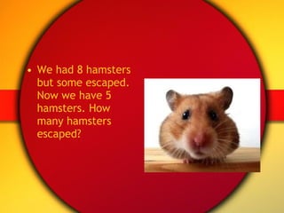 We had 8 hamsters but some escaped. Now we have 5 hamsters. How many hamsters escaped? 