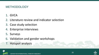 METHODOLOGY
1. GVCA
2. Literature review and indicator selection
3. Case study selection
4. Enterprise interviews
5. Surveys
6. Validation and gender workshops
7. Hotspot analysis
20
 