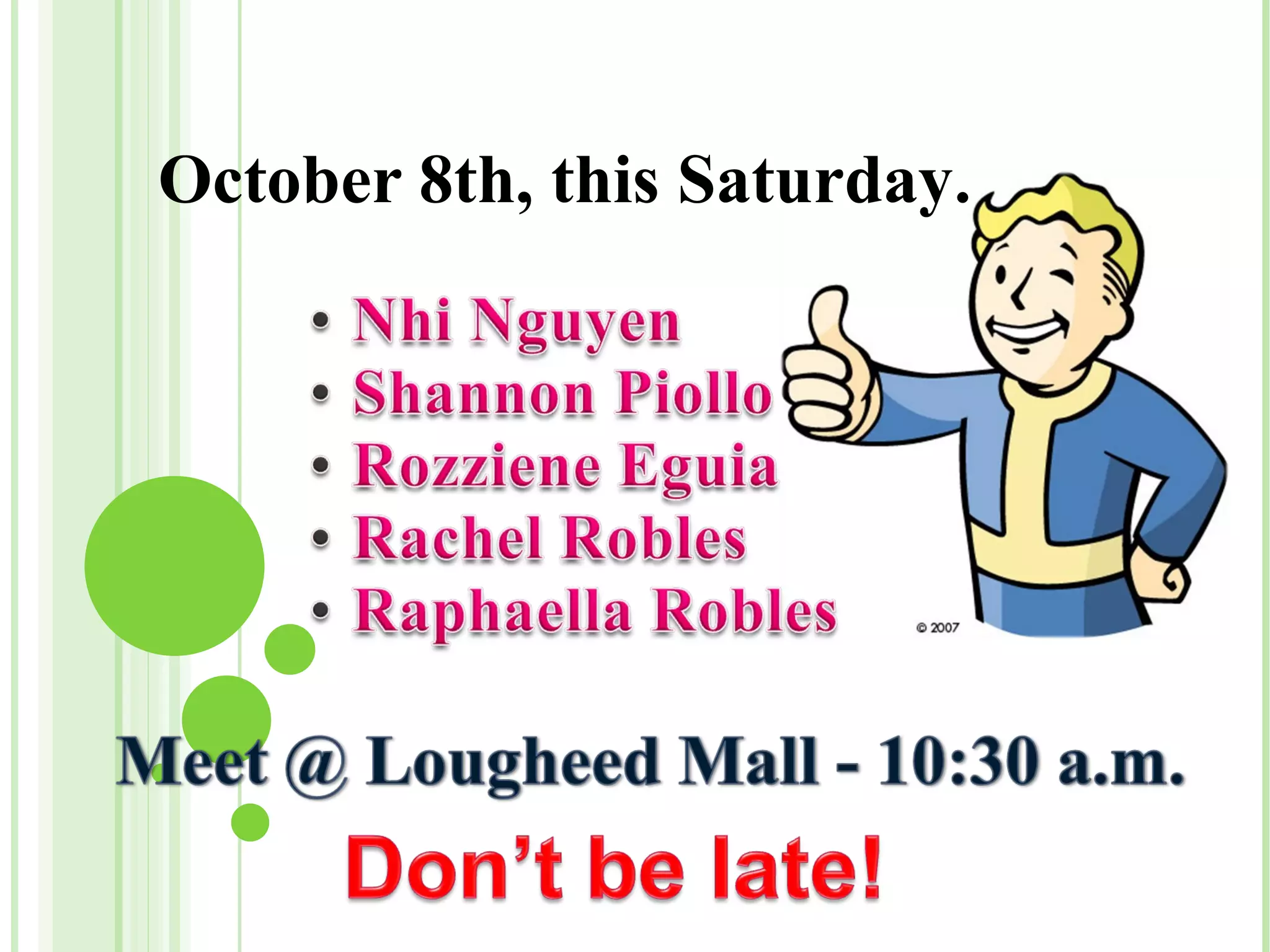 October 8th, this Saturday . 