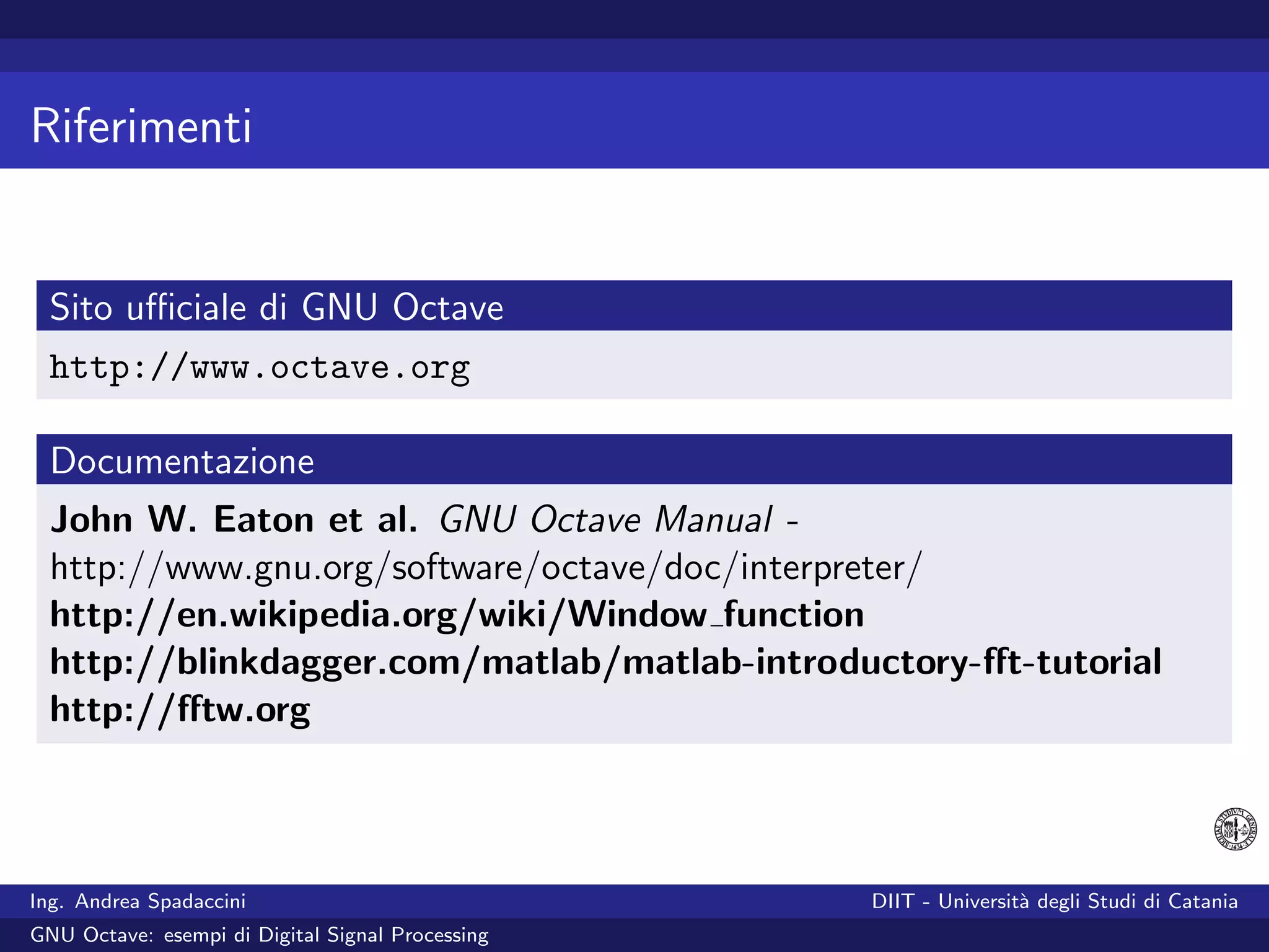 GNU Octave: esempi di Digital Signal Processing