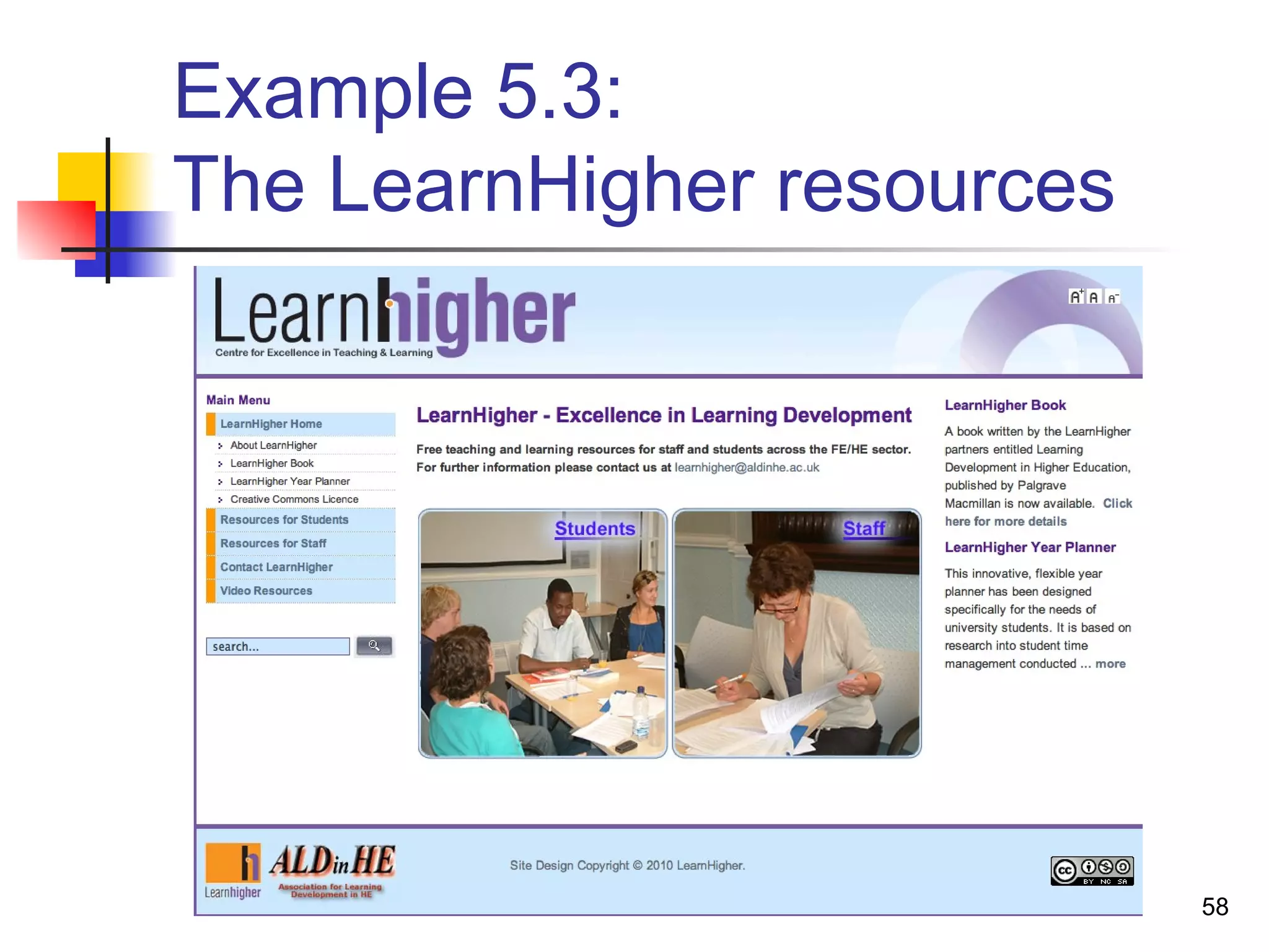 Example 5.3:
The LearnHigher resources
58
 