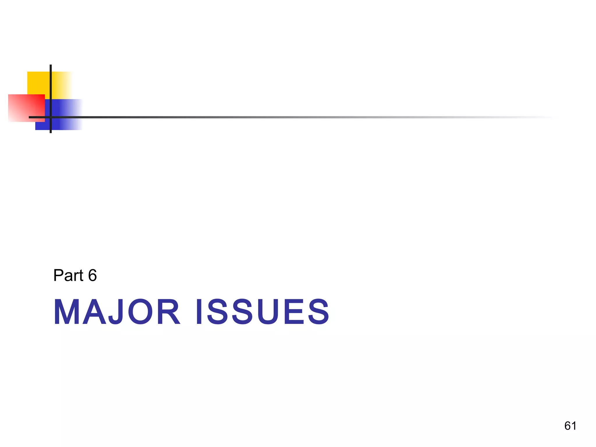 MAJOR ISSUES
Part 6
61
 