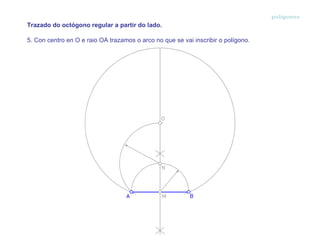 polígonos 5. Con centro en O e raio OA trazamos o arco no que se vai inscribir o polígono. Trazado do octógono regular a partir do lado.  
