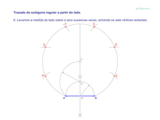 polígonos 6. Levamos a medida do lado sobre o arco sucesivas veces, achando os sete vértices restantes. Trazado do octógono regular a partir do lado.  