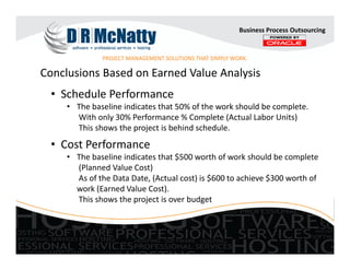 PROJECT MANAGEMENT SOLUTIONS THAT SIMPLY WORK.
Business Process Outsourcing
Conclusions Based on Earned Value Analysis
• S...